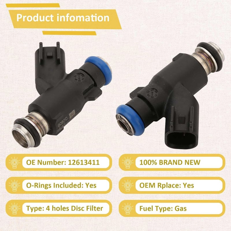 Pjvmvo 12613411GM Flex Fuel Injectors,Compatible with/Chevy 5.3L Tahoe Silverado Avalanche 2010 2011 2012 2013 2014,Compatible with/GMC Yukon Sierra 1500 |4.8 5.3 6.0 Flex Engine| |4 Holes| |Set of 8| - Image 3